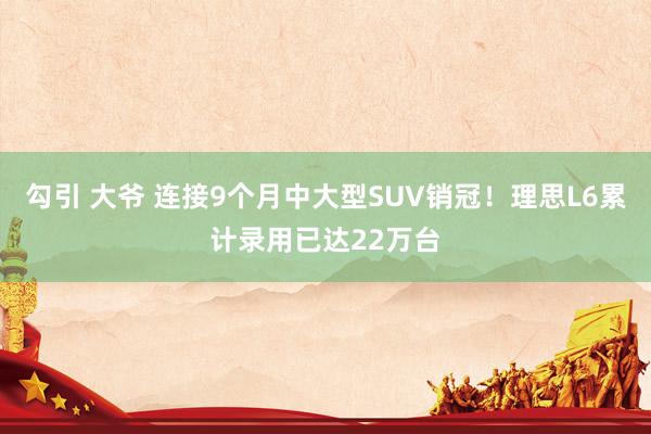 勾引 大爷 连接9个月中大型SUV销冠！理思L6累计录用已达22万台